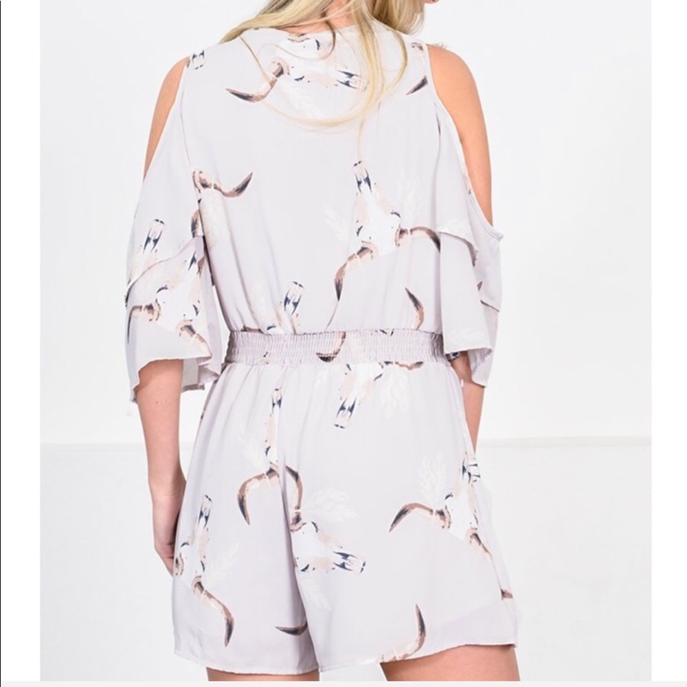FINAL PRICE! Feather Gray Bull Skull Head Romper - Picture 3 of 3